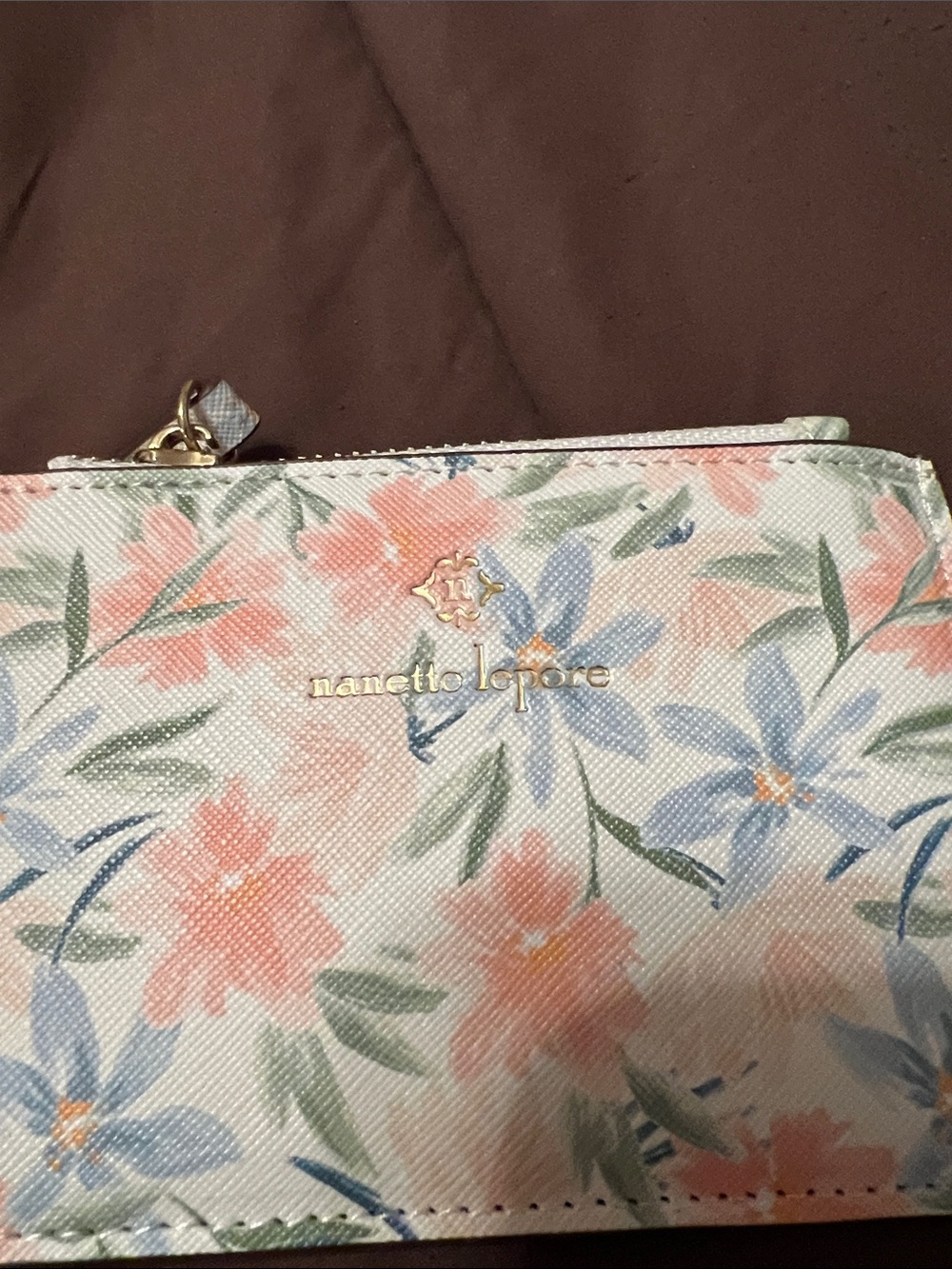 Nanette Lepore floral wristlet pouch in pastel peach, blue & green - Picture 2 of 6